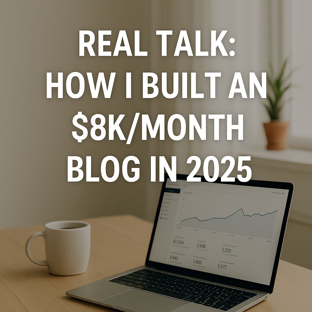 Blog in 2025 Minimalist home office with laptop and coffee mug, symbolizing blog productivity and success.
