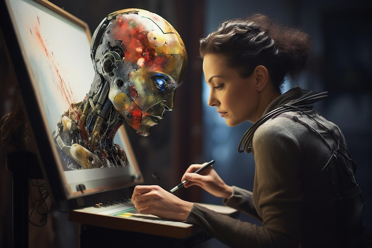 User creating digital art with Gramhir Pro AI on a laptop