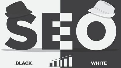 Infographic comparing Black Hat SEO techniques with ethical White Hat SEO strategies for long-term website ranking in 2025.